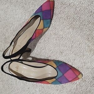 Vintage DELMAN patchwork suede leather shoes in multi colors.  Size is 7.